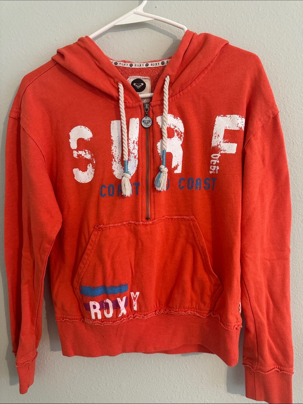 Roxy Orange Half-Zip 'SURF' Hoodie with Blue Accents